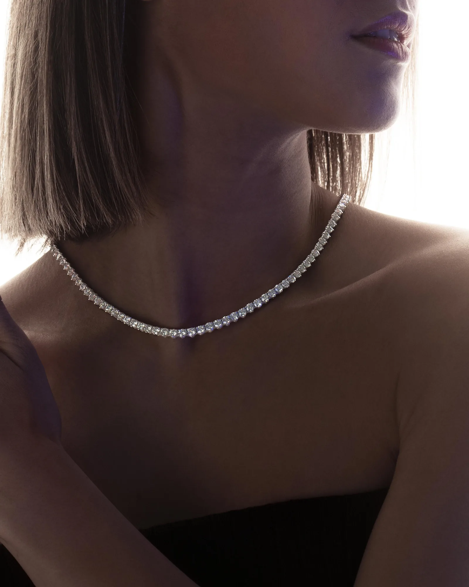 Diamond rivière necklace worn