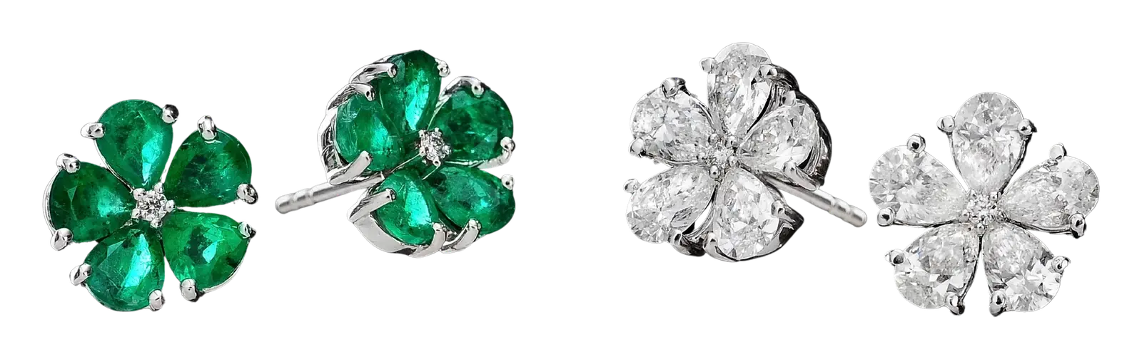 Bloom Alone emerald and diamond flower earrings