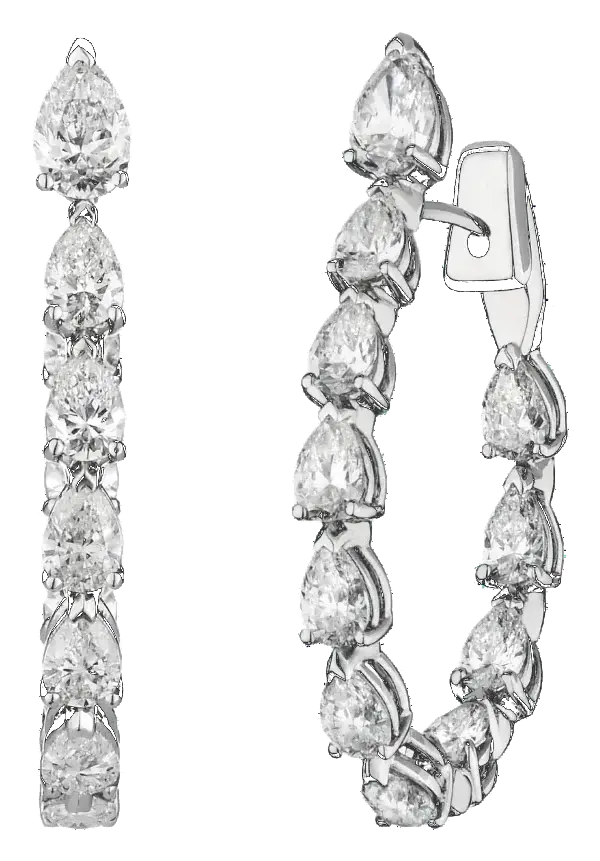 Oval hoop earrings with pear shape diamonds