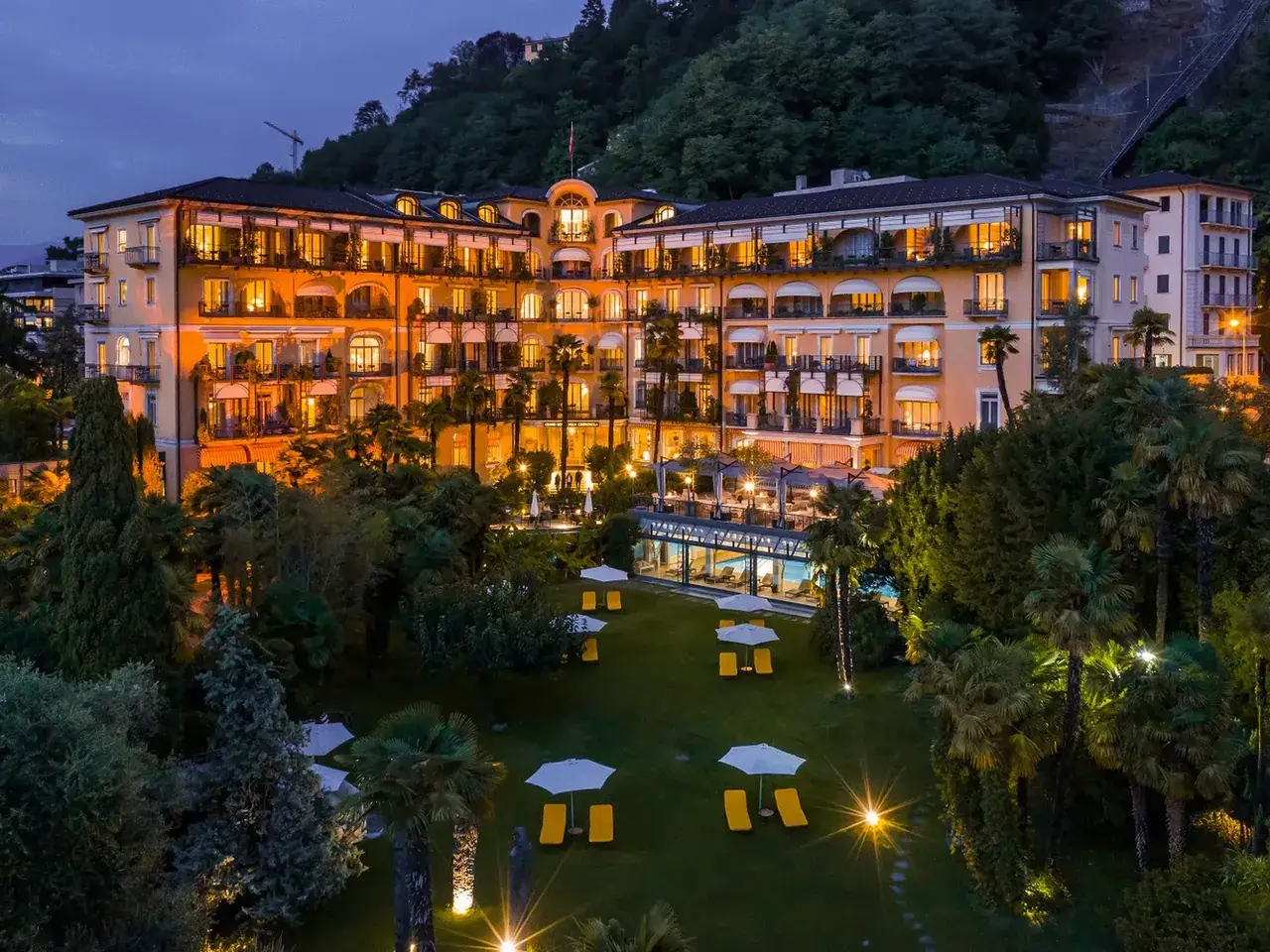 Grand Hotel Villa Castagnola, Lugano, at dusk
